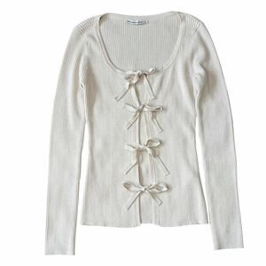 Abercrombie Fitch Womens Bow Front Cardigan Cream Metallic Coquette Twee S NWT